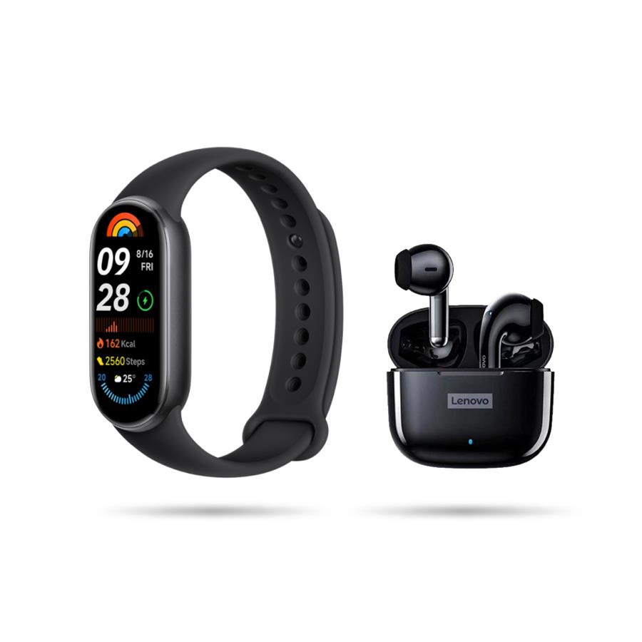 Smartwatch Xiaomi Smart Band 9 Negro + Auriculares Bluetooth Lenovo LP40 Pro Negro + 5% Off